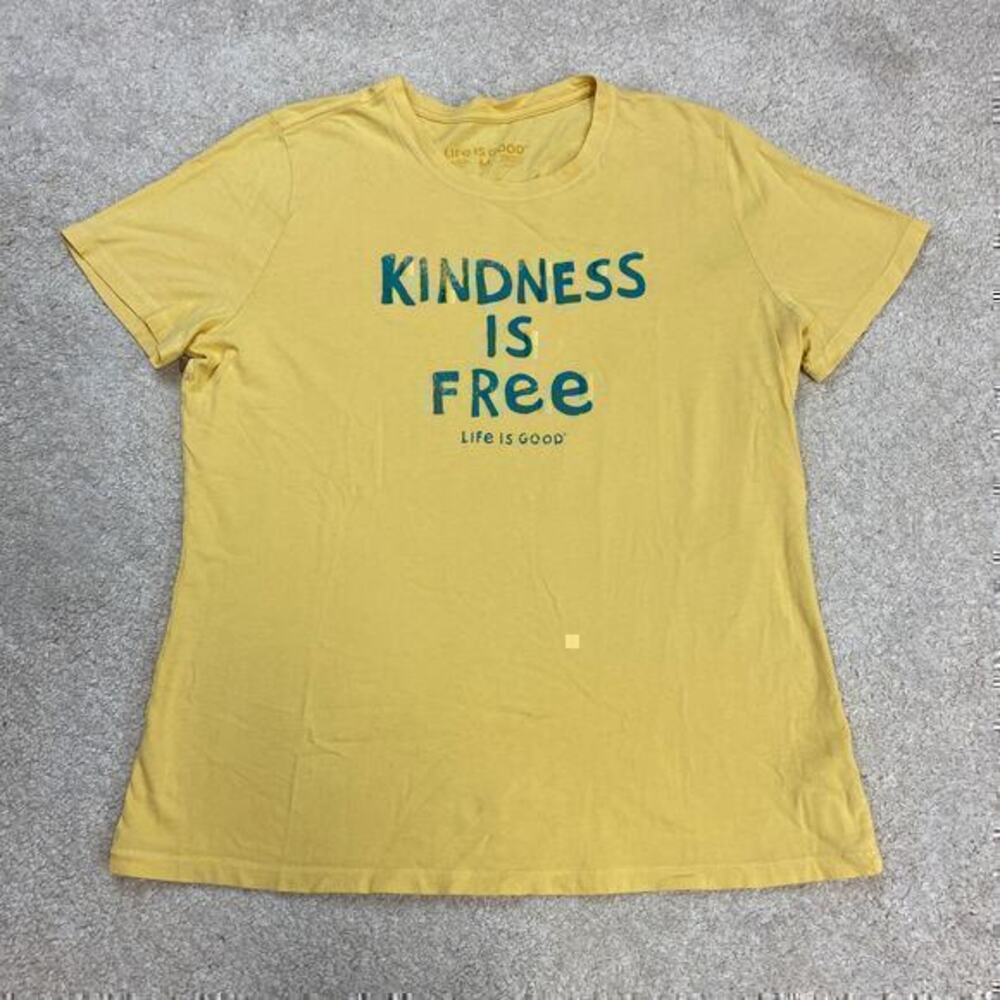 Life Is Good Kindness Is Free Yellow Graphic T-Shirt Size M